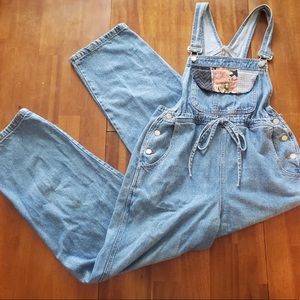 Vintage Retro Vare Patch Light Wash Overalls
